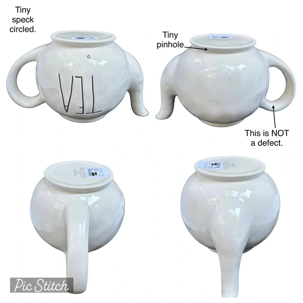 Rae Dunn TEA Pot Teapot Creamy White Black Large Letter Dimples NWT 2017 OG